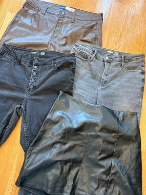Old Navy Bottoms Bundle - Jeans & Faux Leather Pants (Size 16), Skirt (Size L)